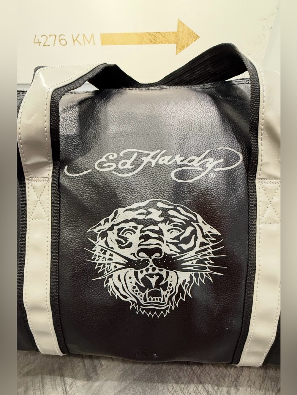 Ed Hardy Black and White Tiger Graphic Duffel